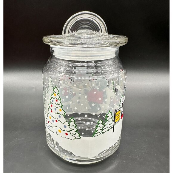Vintage Glass Jar Storage Container Christmas Pandas Snowman 90s Kitschy Candy - Picture 4 of 10